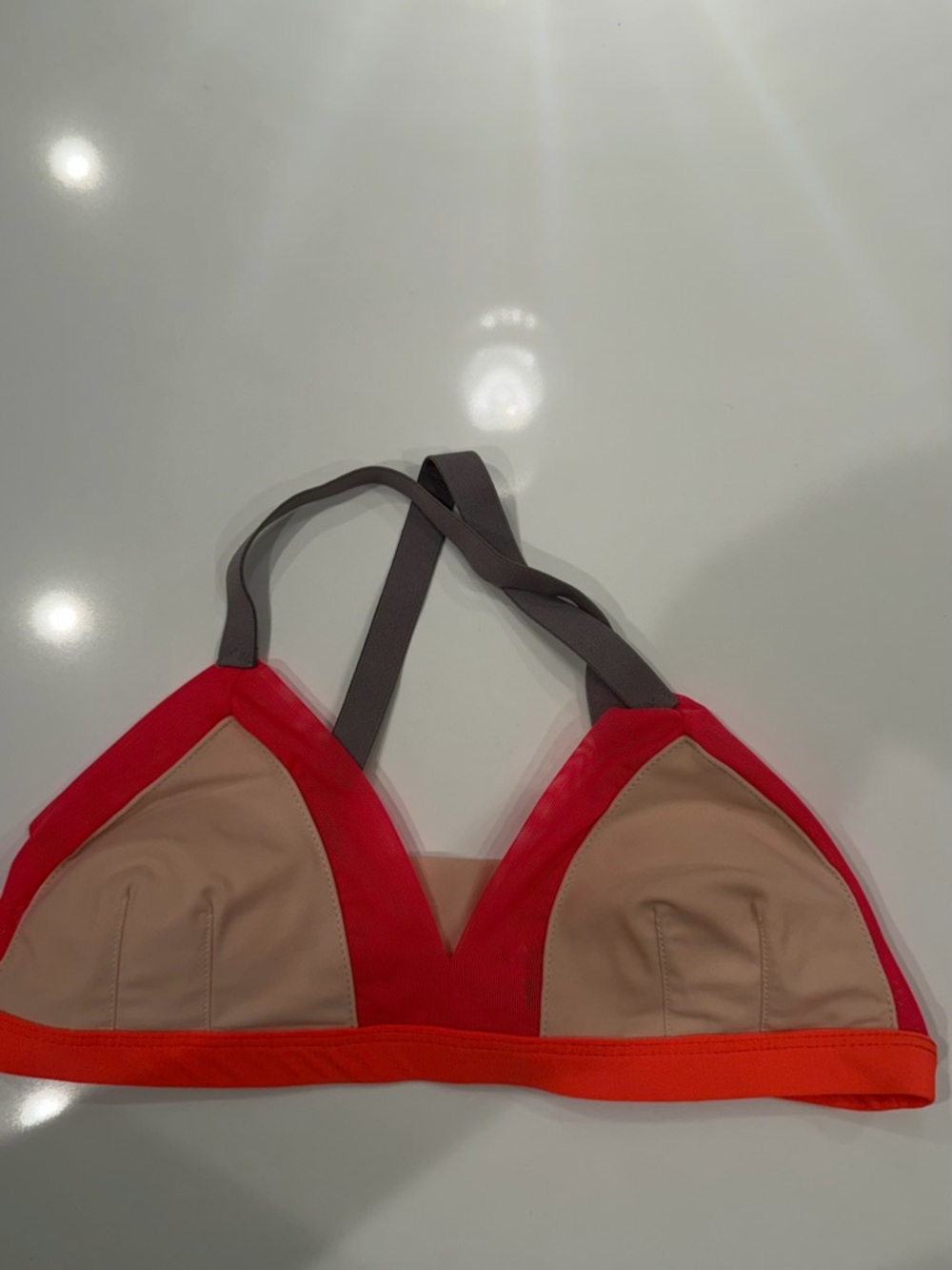 VPL Beige and Bright Orange Swim Top